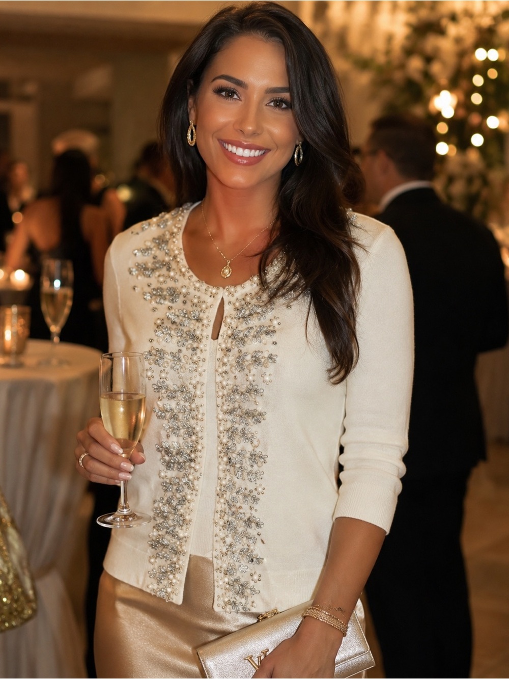 Talbots Cream Beaded Sweater